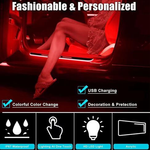 2 Pcs LED Door Sills for Car Magnetic, Personalized LED Car Door Sills, Waterproof Cars Pedal Lights, Auto-Sensing Welcome Lights, Custom Logo or Text, Fit for All Cars and Trucks in Saudi Arabia