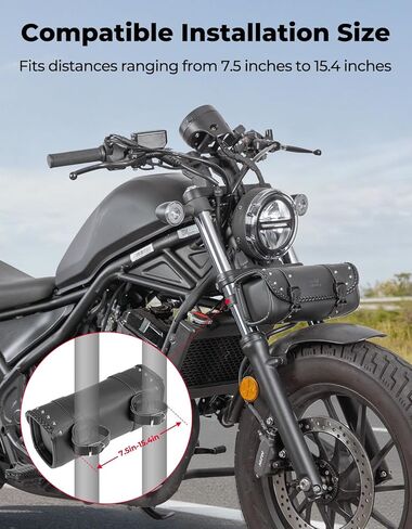 KEMIMOTO Motorcycle Tool Bag, Motorcycle Fork Bag PU Leather Universal Saddlebag for Motorcycle Front Fork Handlebar Sissybar Storage Pouch Motorcycle Roll Bag-Black in Kuwait