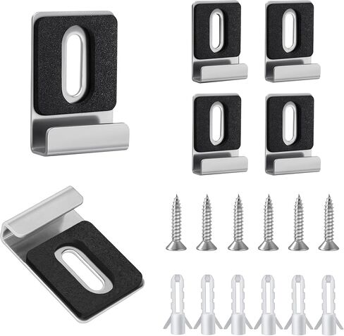 6 Pack Mirror Clips for Wall Mounting, Satin Nickel Heavy Duty Mirror Holder with Screws, Frameless Mirror Brackets with Rubber Pads for Large Mirrors, Billboards, Pictures, Wall Decor in Saudi Arabia
