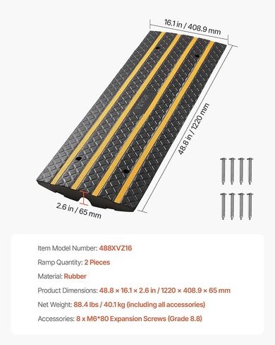 vevor المطاط درب كبح المنحدر 1 حزمة، الثقيلة 33069 رطل قدرة منحدر السيارة، 2.6 بوصة غطاء كابل عالية منحدر جسر الرصيف لتحميل قفص الاتهام المرآب الرصيف in Kuwait