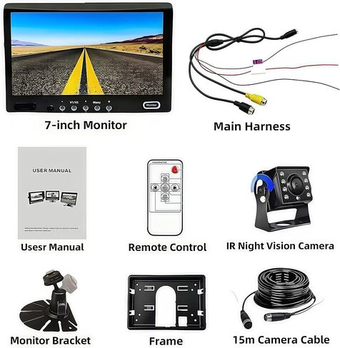 7" Heavy Duty AHD Backup Camera System with Monitor & 1080P IP69K Waterproof Camera, Night Vision, 155° View Angle for Truck/RV/Harvester/Excavator/Semi-Trailer/Heavy Equipment in Saudi Arabia
