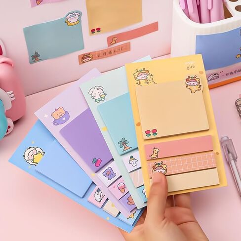 4pc Adorable Animal Sticky Note Variety Pack Kawaii Cartoon Bear Animal Marker Flags Self-Stick Memo Pads Fun Office Stationery Supplies - Surprise Inside! in Saudi Arabia