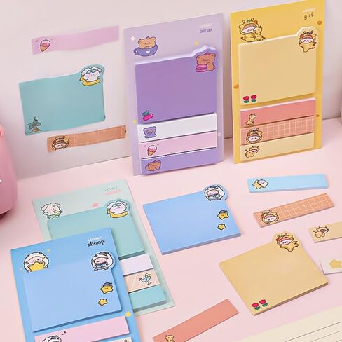 4pc Adorable Animal Sticky Note Variety Pack Kawaii Cartoon Bear Animal Marker Flags Self-Stick Memo Pads Fun Office Stationery Supplies - Surprise Inside! in Saudi Arabia