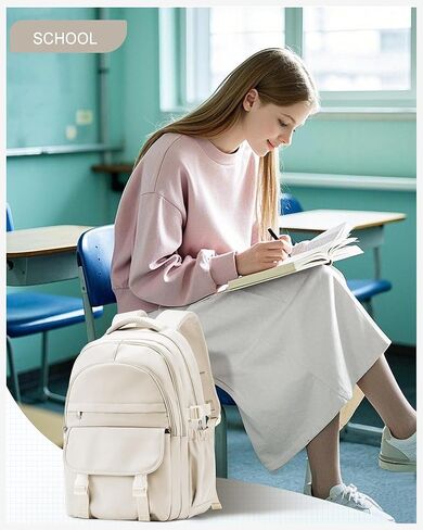 حقيبة ظهر جمالية مقاومة للماء للمدرسة، حقيبة كتب مدرسية ثانوية لطيفة للفتيات المراهقات والأولاد، حقيبة ظهر كاجوال خفيفة الوزن للنساء والرجال، حقيبة ظهر جامعية مع الكثير من الجيوب (أزرق) in Kuwait