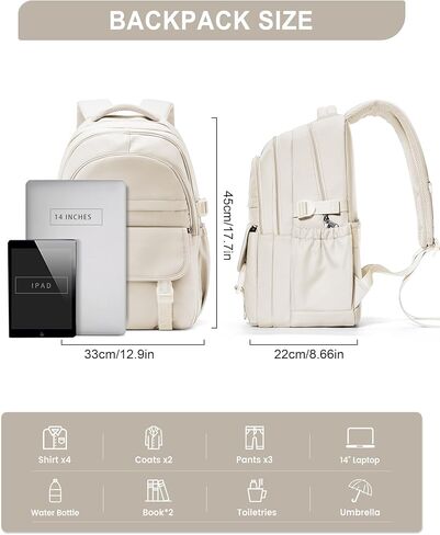 حقيبة ظهر جمالية مقاومة للماء للمدرسة، حقيبة كتب مدرسية ثانوية لطيفة للفتيات المراهقات والأولاد، حقيبة ظهر كاجوال خفيفة الوزن للنساء والرجال، حقيبة ظهر جامعية مع الكثير من الجيوب (أزرق) in Kuwait