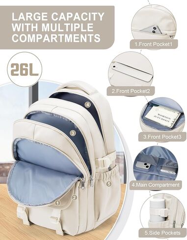 حقيبة ظهر جمالية مقاومة للماء للمدرسة، حقيبة كتب مدرسية ثانوية لطيفة للفتيات المراهقات والأولاد، حقيبة ظهر كاجوال خفيفة الوزن للنساء والرجال، حقيبة ظهر جامعية مع الكثير من الجيوب (أزرق) in Kuwait