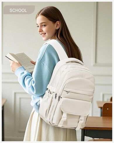 حقيبة ظهر جمالية مقاومة للماء للمدرسة، حقيبة كتب مدرسية ثانوية لطيفة للفتيات المراهقات والأولاد، حقيبة ظهر كاجوال خفيفة الوزن للنساء والرجال، حقيبة ظهر جامعية مع الكثير من الجيوب (أزرق) in Kuwait