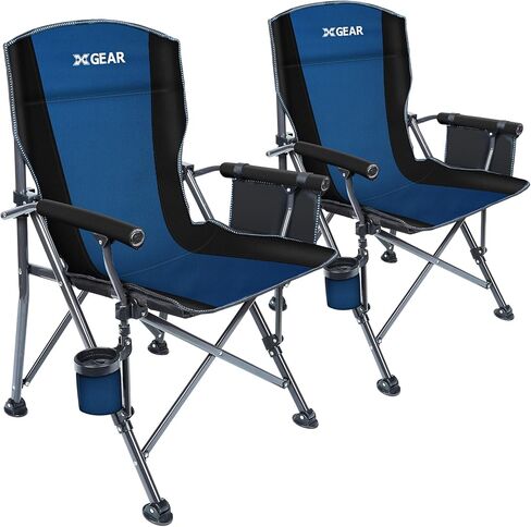 XGEAR 2-Pack Camping Chair with Padded Hard Armrest, Sturdy Folding Camp Chair with Cup Holder, Storage Pockets Carry Bag Included, Support to 400 lbs, Black in Saudi Arabia