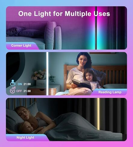 مصباح أرضي LED، مصباح زاوية متوافق مع Alexa، مصباح أرضي زاوية RGB مع مزامنة الموسيقى، 16 مليون لون DIY لغرفة النوم in Saudi Arabia