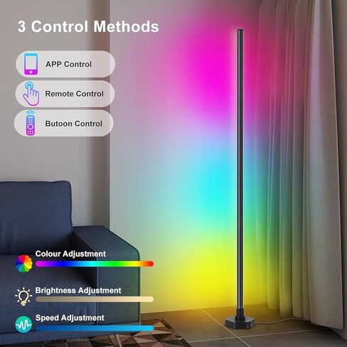 مصباح أرضي LED، مصباح زاوية متوافق مع Alexa، مصباح أرضي زاوية RGB مع مزامنة الموسيقى، 16 مليون لون DIY لغرفة النوم in Saudi Arabia