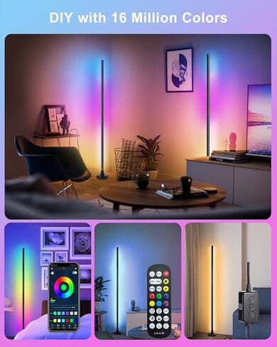 مصباح أرضي LED، مصباح زاوية متوافق مع Alexa، مصباح أرضي زاوية RGB مع مزامنة الموسيقى، 16 مليون لون DIY لغرفة النوم in Saudi Arabia