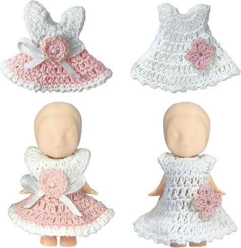 Mini Doll Clothes Skirt Set – 2 Crochet Dresses for 3 Inch Collectible Figures, Pink & White Cotton Outfits | Birthday Gift Set | Cute Clothing Accessories for Mini Dolls in Saudi Arabia