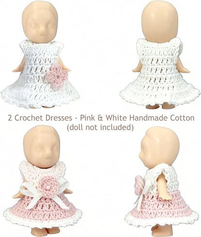 Mini Doll Clothes Skirt Set – 2 Crochet Dresses for 3 Inch Collectible Figures, Pink & White Cotton Outfits | Birthday Gift Set | Cute Clothing Accessories for Mini Dolls in Saudi Arabia