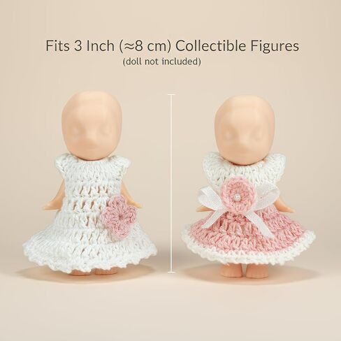 Mini Doll Clothes Skirt Set – 2 Crochet Dresses for 3 Inch Collectible Figures, Pink & White Cotton Outfits | Birthday Gift Set | Cute Clothing Accessories for Mini Dolls in Saudi Arabia