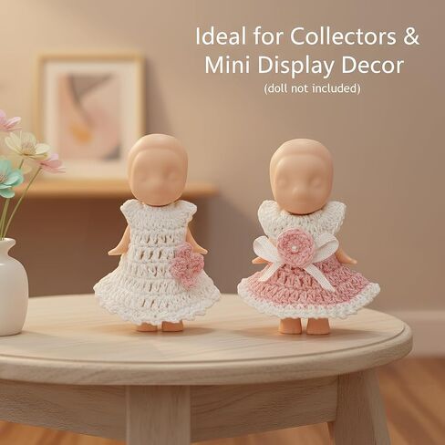 Mini Doll Clothes Skirt Set – 2 Crochet Dresses for 3 Inch Collectible Figures, Pink & White Cotton Outfits | Birthday Gift Set | Cute Clothing Accessories for Mini Dolls in Saudi Arabia