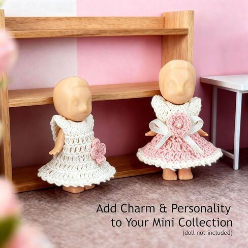 Mini Doll Clothes Skirt Set – 2 Crochet Dresses for 3 Inch Collectible Figures, Pink & White Cotton Outfits | Birthday Gift Set | Cute Clothing Accessories for Mini Dolls in Saudi Arabia