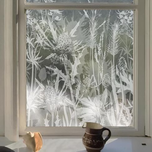 ChicSkin Botanical Etched Glass Transparent Window Film Decorative Glass Window Decor, Thickened Floral White Frost Decorative Window Film, Daisy and Wildflower Privacy Window Film 22.83"X47.24" in Kuwait