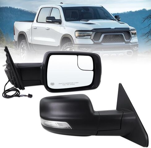 مرآة جانبية للسائق الأيسر متوافقة مع 2019 2020 2021 2022 2023 2024 2025 Ram 1500 مع طاقة قابلة للطي ساخنة لإشارة الانعطاف، مستشعر درجة الحرارة، ضوء أسود غير لامع، استبدال #68462769AB(8+6 دبابيس) in Saudi Arabia