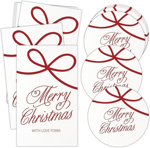 Red Bow Gift Tags Stickers, Merry Christmas Name Labels, 20 Round & 20 Rectangle, Fits for Party Decor, Gift Wrapping, Envelopes Seals, Handcraft, Perfect Girl Supplies, Minimalist-A29 in Saudi Arabia