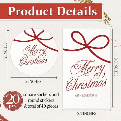 Red Bow Gift Tags Stickers, Merry Christmas Name Labels, 20 Round & 20 Rectangle, Fits for Party Decor, Gift Wrapping, Envelopes Seals, Handcraft, Perfect Girl Supplies, Minimalist-A29 in Saudi Arabia