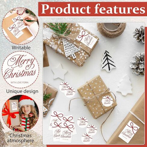 Red Bow Gift Tags Stickers, Merry Christmas Name Labels, 20 Round & 20 Rectangle, Fits for Party Decor, Gift Wrapping, Envelopes Seals, Handcraft, Perfect Girl Supplies, Minimalist-A29 in Saudi Arabia