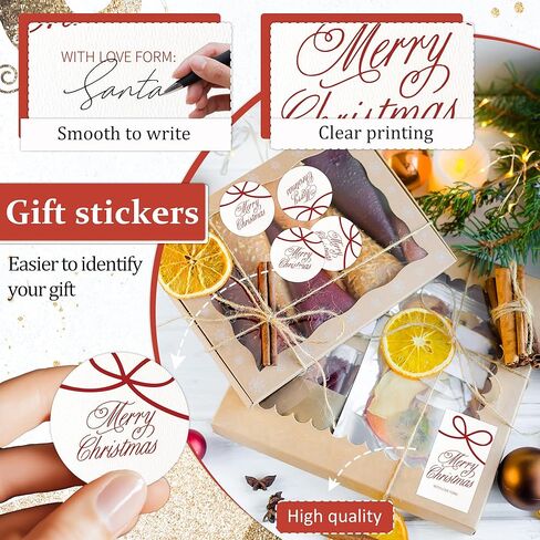 Red Bow Gift Tags Stickers, Merry Christmas Name Labels, 20 Round & 20 Rectangle, Fits for Party Decor, Gift Wrapping, Envelopes Seals, Handcraft, Perfect Girl Supplies, Minimalist-A29 in Saudi Arabia
