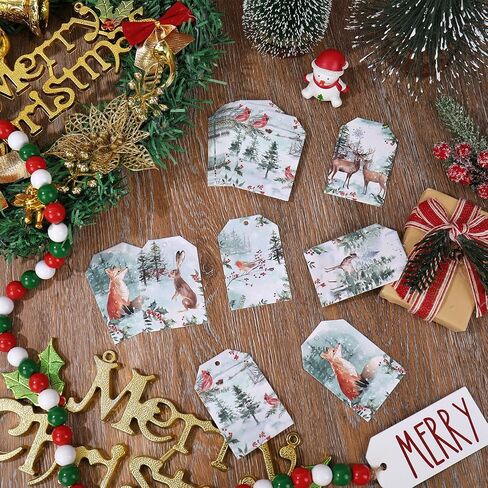 Whaline 90Pcs Winter Paper Tags Snowy Forest Animal Hanging Labels Name Tags with Hemp Rope for Christmas Party DIY Crafts Supplies, 6 Designs in Saudi Arabia