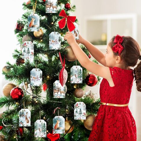 Whaline 90Pcs Winter Paper Tags Snowy Forest Animal Hanging Labels Name Tags with Hemp Rope for Christmas Party DIY Crafts Supplies, 6 Designs in Saudi Arabia