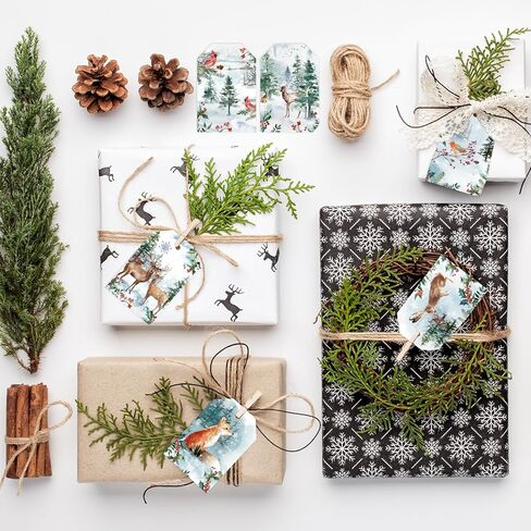 Whaline 90Pcs Winter Paper Tags Snowy Forest Animal Hanging Labels Name Tags with Hemp Rope for Christmas Party DIY Crafts Supplies, 6 Designs in Saudi Arabia