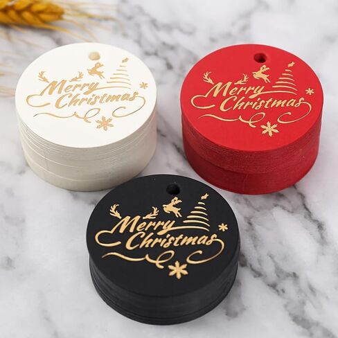 100PCS 1.77x1.77 Christmas Gift Wrap Tags - Round with Golden Foil & Colorful Designs | Ideal for Christmas, DIY Holiday Wrapping & Labeling in Saudi Arabia