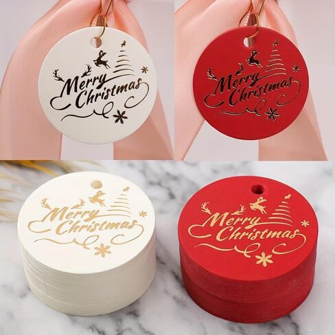 100PCS 1.77x1.77 Christmas Gift Wrap Tags - Round with Golden Foil & Colorful Designs | Ideal for Christmas, DIY Holiday Wrapping & Labeling in Saudi Arabia