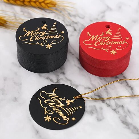 100PCS 1.77x1.77 Christmas Gift Wrap Tags - Round with Golden Foil & Colorful Designs | Ideal for Christmas, DIY Holiday Wrapping & Labeling in Saudi Arabia