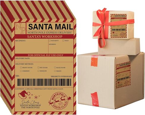 Maitys 50 Pcs Christmas Gift Tag Stickers from Santa Claus 3.9 x 5.9 Inch Rustic Brown Christmas Name Tags Stickers Vintage Farmhouse North Pole Gifts Tags Santa Delivery Labels for Present Wrapping in Saudi Arabia