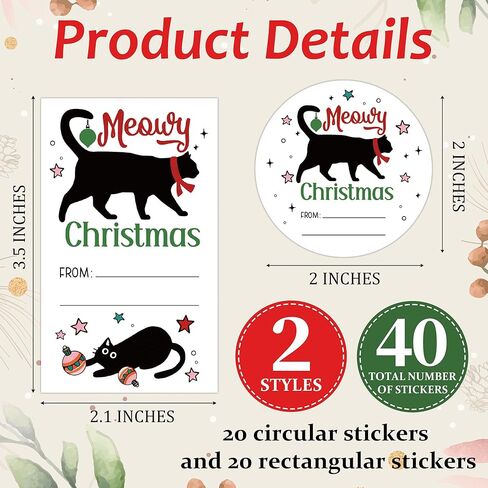 Christmas Dog Gift Tags Stickers, Holiday Labels for Present, 20 Round & 20 Rectangle Writable Self-Adhesive Name Tags, Fits Party Supplies Decor, Gift Wrapping, DIY Handcraft, Envelope Seals-A20 in Saudi Arabia