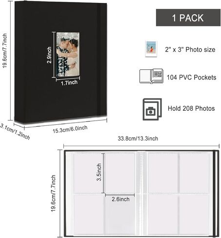 ألبوم صور Mini Instax 208 صورة مقاس 2x3 بوصة كتاب صور لكاميرا Fujifilm Polaroid الفورية، كتاب بولارويد بغلاف مقوى من الكتان للصور واحتفالات الذكرى السنوية للعائلة والسفر وإجازات الطفل باللون البيج، عبوة واحدة in Kuwait
