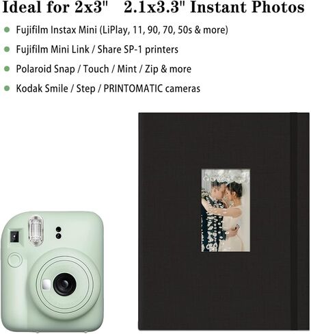 ألبوم صور Mini Instax 208 صورة مقاس 2x3 بوصة كتاب صور لكاميرا Fujifilm Polaroid الفورية، كتاب بولارويد بغلاف مقوى من الكتان للصور واحتفالات الذكرى السنوية للعائلة والسفر وإجازات الطفل باللون البيج، عبوة واحدة in Kuwait