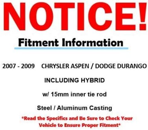 Detroit Axle - Steering Rack and Pinion Kit for 2004-2009 Dodge Durango Chrysler Aspen Rack and Pinion 2 Outer Tie Rods 2005 2006 2007 2008 Replacement [w/ 15mm Inner Tie Rod Steel/Aluminum Casting] in Saudi Arabia