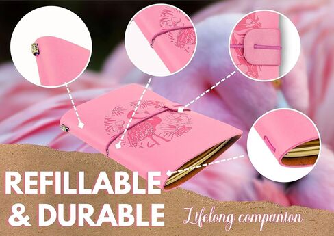 هدايا InnoBeta Flamingo للنساء، مجلة Flamingo، دفتر ملاحظات قابل لإعادة الملء منقوش بالجلد النباتي بطابع Flamingo - هدايا لعيد الميلاد وأعياد الميلاد in Kuwait
