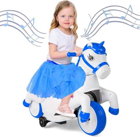OLAKIDS 2 in 1 Ride on Motorcycle and Horse, Unicorn 6V Battery Powered Ride on Toy with Up & Down Function, MP3, Power Display, Training Wheels, Kids Electric Vehicle Aged 3-6 Years (Pink) in Saudi Arabia