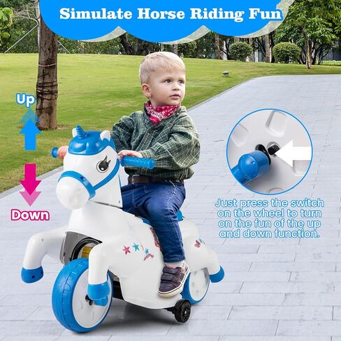 OLAKIDS 2 in 1 Ride on Motorcycle and Horse, Unicorn 6V Battery Powered Ride on Toy with Up & Down Function, MP3, Power Display, Training Wheels, Kids Electric Vehicle Aged 3-6 Years (Pink) in Saudi Arabia