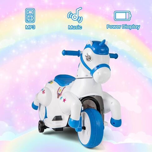 OLAKIDS 2 in 1 Ride on Motorcycle and Horse, Unicorn 6V Battery Powered Ride on Toy with Up & Down Function, MP3, Power Display, Training Wheels, Kids Electric Vehicle Aged 3-6 Years (Pink) in Saudi Arabia