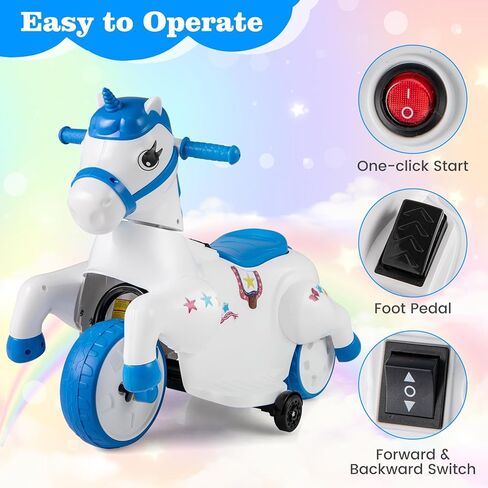 OLAKIDS 2 in 1 Ride on Motorcycle and Horse, Unicorn 6V Battery Powered Ride on Toy with Up & Down Function, MP3, Power Display, Training Wheels, Kids Electric Vehicle Aged 3-6 Years (Pink) in Saudi Arabia