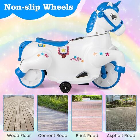 OLAKIDS 2 in 1 Ride on Motorcycle and Horse, Unicorn 6V Battery Powered Ride on Toy with Up & Down Function, MP3, Power Display, Training Wheels, Kids Electric Vehicle Aged 3-6 Years (Pink) in Saudi Arabia