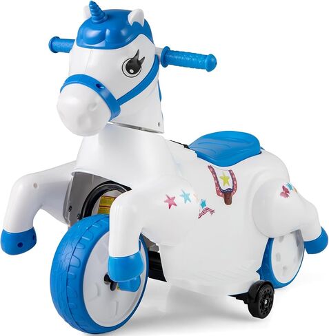 OLAKIDS 2 in 1 Ride on Motorcycle and Horse, Unicorn 6V Battery Powered Ride on Toy with Up & Down Function, MP3, Power Display, Training Wheels, Kids Electric Vehicle Aged 3-6 Years (Pink) in Saudi Arabia