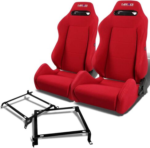 Auto Dynasty NRG Type-R Style Reclinable Racing Seats Bundle with Steel Mounting Brackets Compatible with Honda Civic Acura Integra 92-01, 4-Piece, Red Cloth in Saudi Arabia