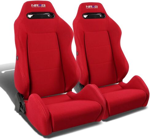 Auto Dynasty NRG Type-R Style Reclinable Racing Seats Bundle with Steel Mounting Brackets Compatible with Honda Civic Acura Integra 92-01, 4-Piece, Red Cloth in Saudi Arabia