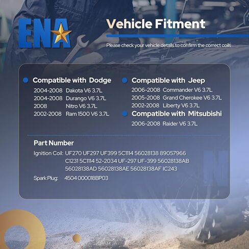 ENA Set of 6 Ignition Coil Pack Compatible with Jeep Dodge Ram Mitsubishi Cherokee Liberty Commander Dakota Durango Nitro 1500 3.7L V6 Replacement For UF270 UF297 UF399 in Kuwait