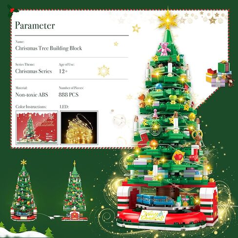 Christmas Tree Building Set, Christmas Tree 2025 Collectible Holiday Building Block Home Decor, Ornaments for Boys, Girls and Adults, 888Pcs, Deep Green in Saudi Arabia