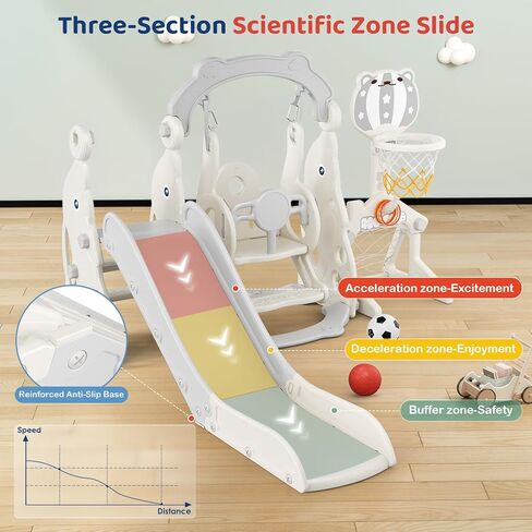 Toddler Slide, 6 in 1 Toddler Playset - Upgrade with Kids Slide, Swing, Soccer and Ring Toss for Age 1-3, Indoor and Outdoor Playground (Gray) in Saudi Arabia