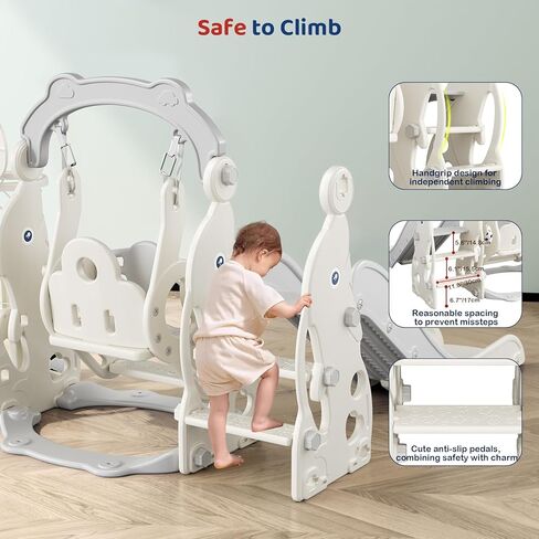 Toddler Slide, 6 in 1 Toddler Playset - Upgrade with Kids Slide, Swing, Soccer and Ring Toss for Age 1-3, Indoor and Outdoor Playground (Gray) in Saudi Arabia
